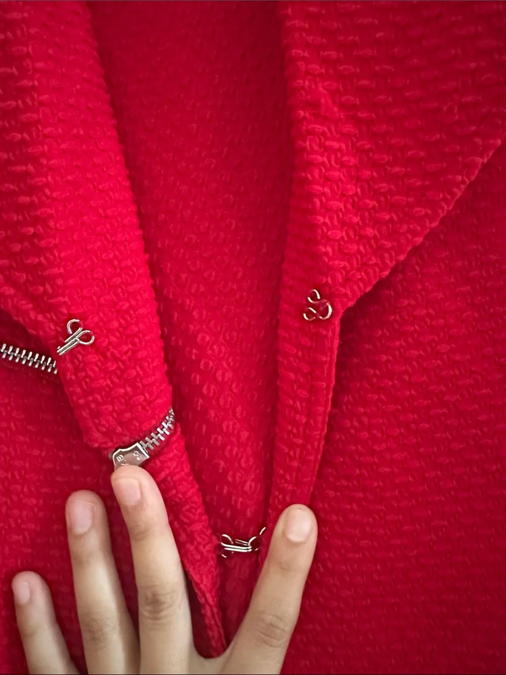 Red Textured Open-Front Coat with Zip Pockets EUC